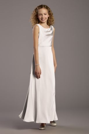 Picture of Matte Satin Bow Back Cowl A-Line Girls Dress