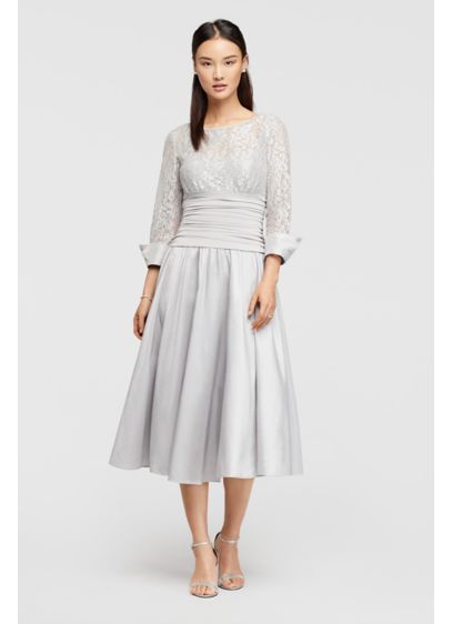 Lace and Taffeta Tea-Length Dress | David's Bridal