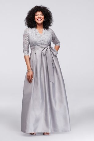 silver plus size dress with sleeves