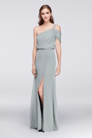 One Shoulder Satin Dress with Asymmetrical Skirt | David's Bridal