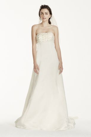 Jewel Cut Out Wedding Dress with Watteau Train | David's Bridal