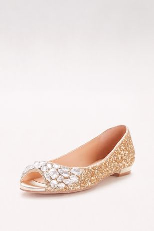 gold flat peep toe shoes