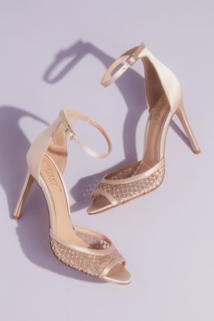 jeweled satin ankle strap heels