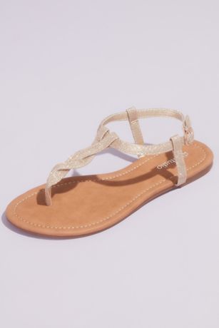 Metallic Twist T-Strap Flat Ankle 