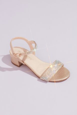 DeBlossom Collection Beige;Grey;White Flowergirl Shoes (Girls Low Block Sandals with Embellished Straps)