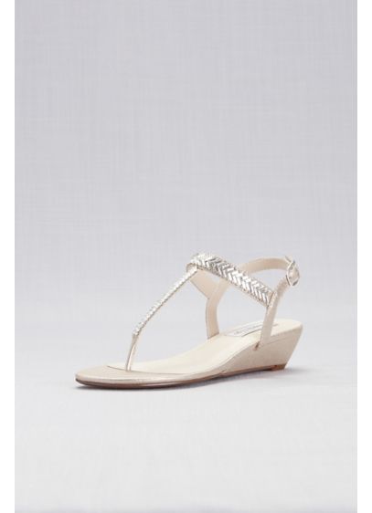 Touch Ups Beige (Shimmer Thong Wedge Sandals with Crystal Straps)