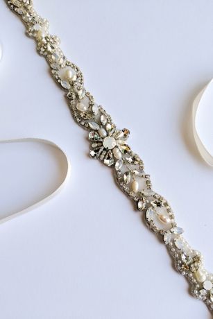 Picture of Floral Vine Beaded Opal and Swarovski Crystal Sash