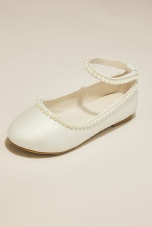 Picture of Flower Girl Ballet Flats with Pearl Ankle Strap