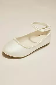 DB Studio Flower Girl Ballet Flats with Pearl Ankle Strap