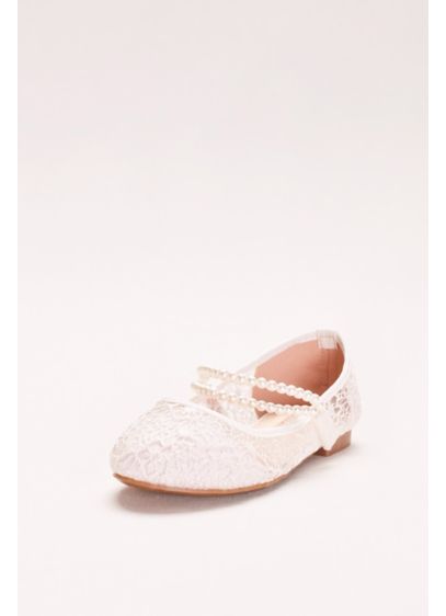 Girls Lace Mary Janes with Pearl Strap - Davids Bridal