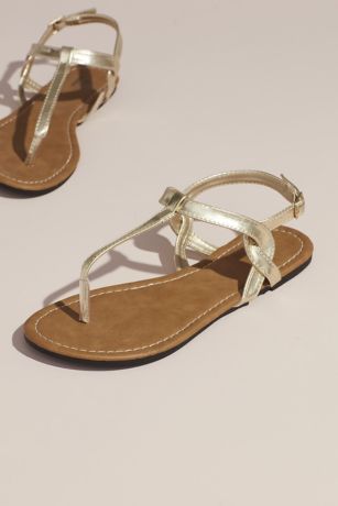 gold t strap sandals flat