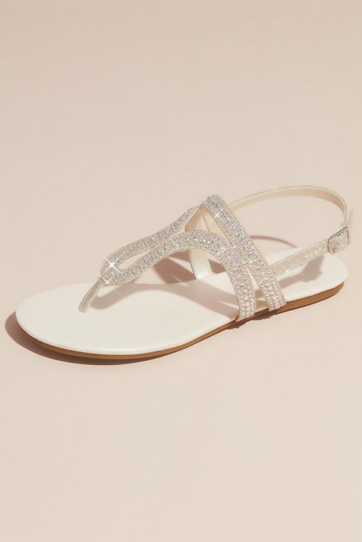 David's Bridal Crystal Embellished Glitter Flat Sandals