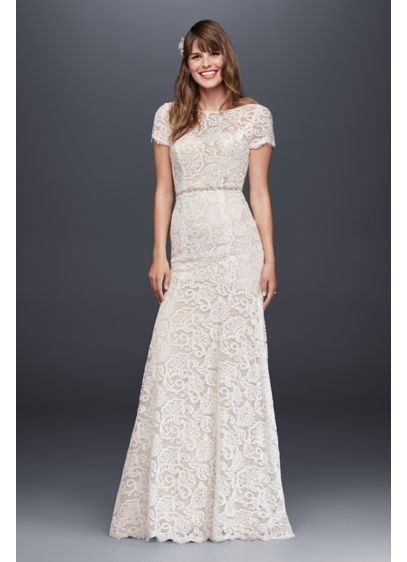 Lace Wedding Dress with Short Illusion Sleeves David s Lace Wedding Dress with Short Illusion Sleeves David s