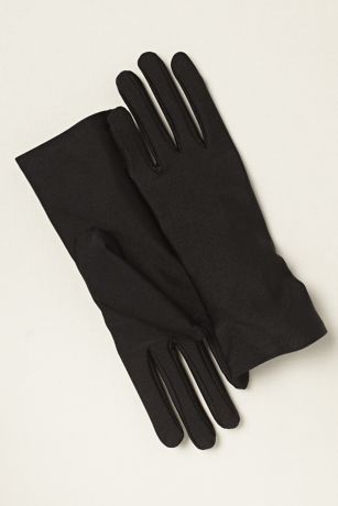 wrist length black satin gloves