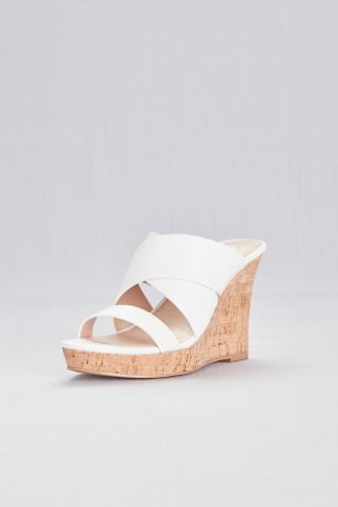 Wide Strap Slip-On Cork Wedge Sandals 