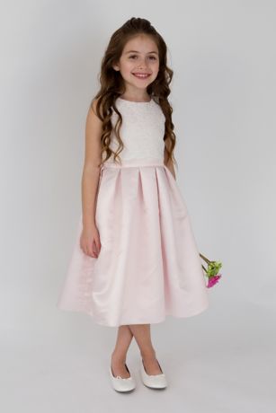 Scalloped Lace and Satin Flower Girl Dress | David's Bridal