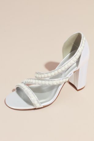 satin white block heel