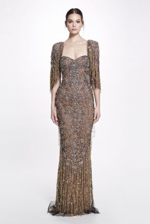 Picture of Embroidered Tulle Gown with Sequin Fringe Skirt
