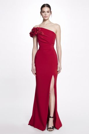 Picture of One-Shoulder Stretch Crepe Gown with Flowers