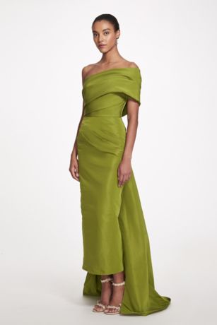Picture of One-Shoulder Faille Ankle-Length Gown with Bow