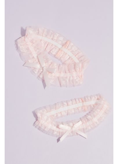 Blush Lace Ruffle Garter Set with Pearl Detail - Sweet and simple, this set features two blush-hued
