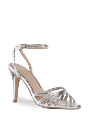 Metallic Skinny Strap Peep Toe High Heel Sandals | David's Bridal