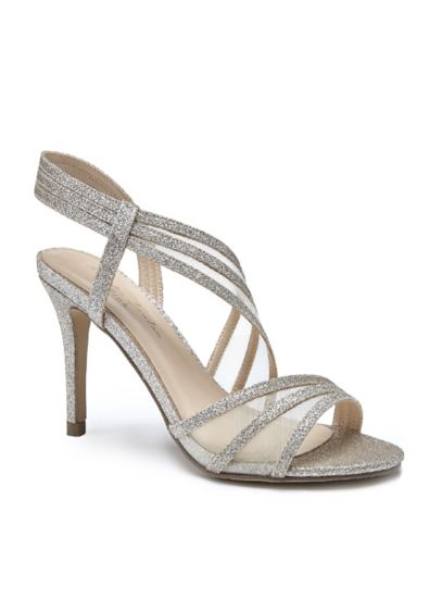 Triple Strap Glitter Sandals with Mesh Insets | David's Bridal