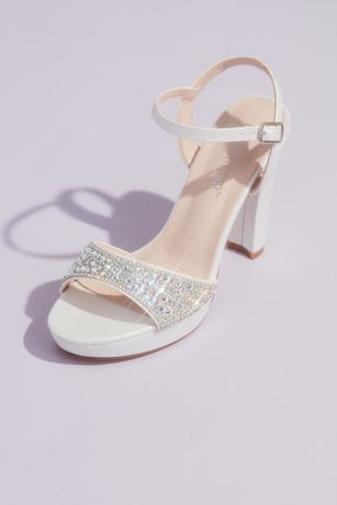 white satin block heel