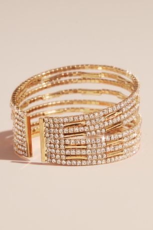 David's Bridal Multi Stack Crystal Cuff Bracelet Style MBR19089 