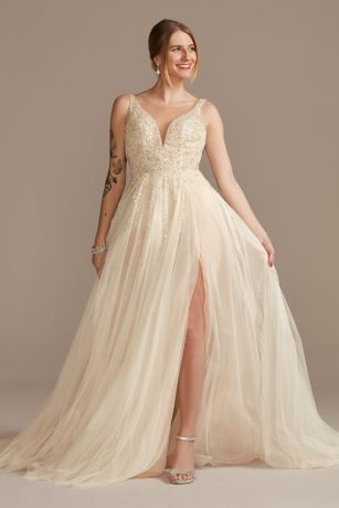 a line plunge wedding dress