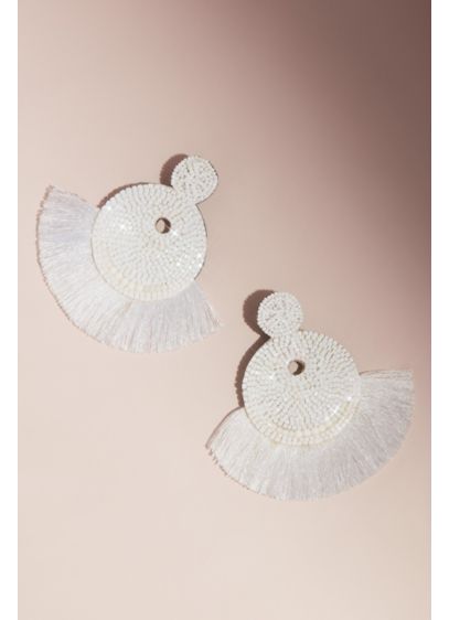 Beaded Circle Drop Earrings with Fringe - Wedding Accessories