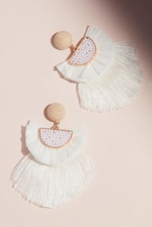 Picture of Beaded Half Moon Fringe Earrings with Wood Stud
