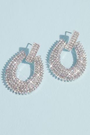 Picture of Pave Crystal Knocker Earrings With Burst Halo in Silver David's Bridal