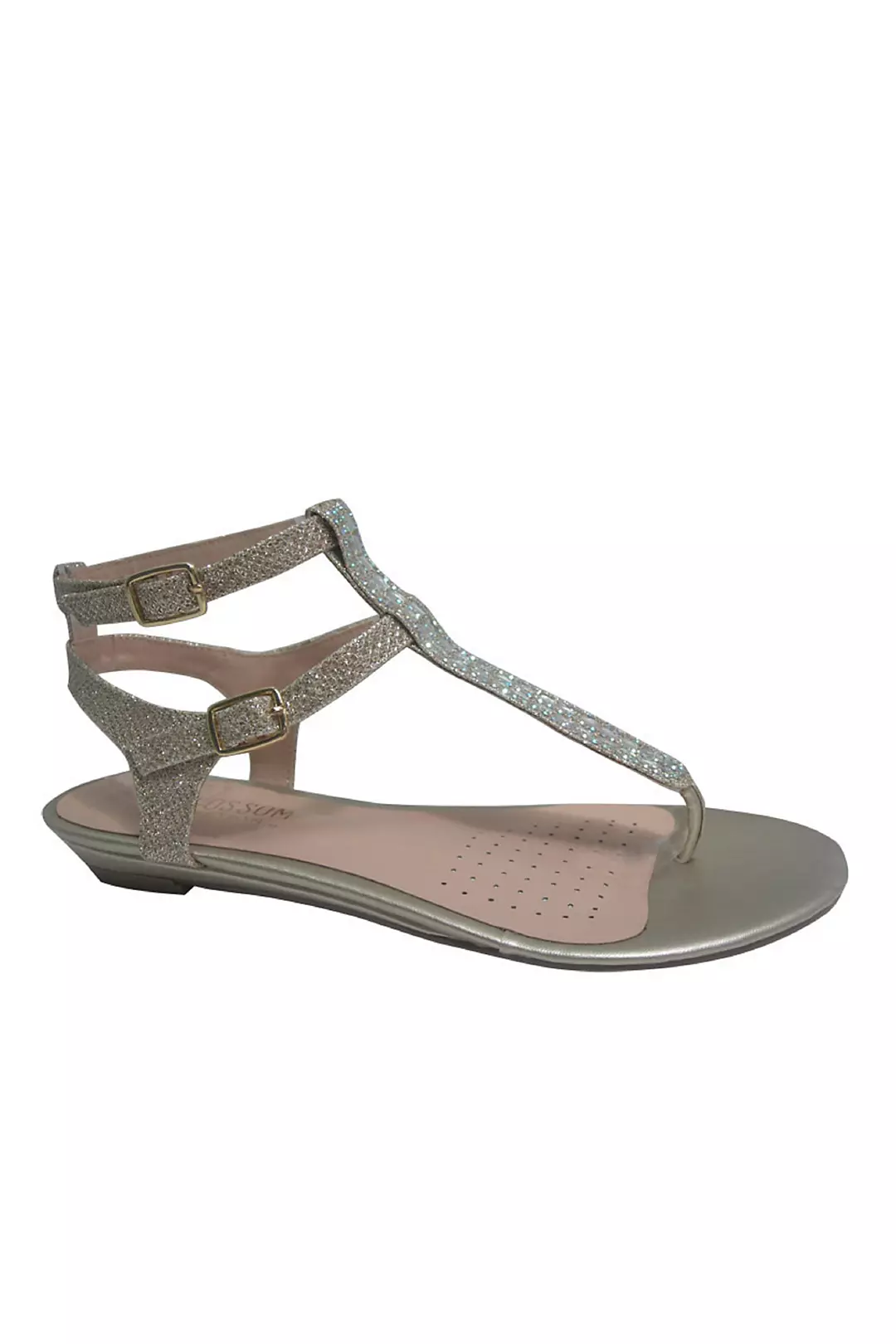 Double-Buckle T-Strap Sandals with Crystals Image
