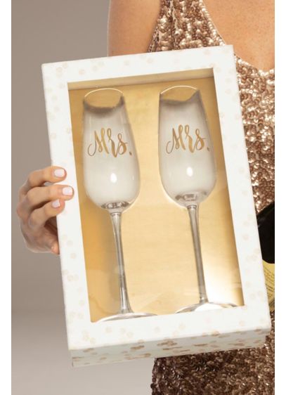 Mr Gold Print Elegant Design Bride & Groom Champagne Glasses for Toasting Comes w/ Elegant Gift Box Engagement Gift His and Hers Engagement Gifts & Mrs Wedding Champagne Flutes