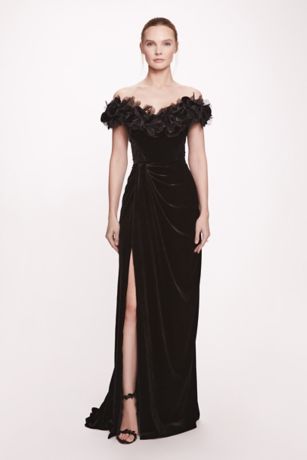 Picture of Off-the-Shoulder Velvet Gown with 3D Flowers