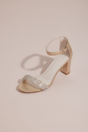 David's Bridal Grey;Ivory;Pink;White Heeled Sandals (Block Heel with Crystal Toe Strap)