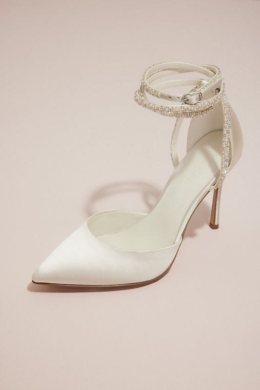 Galina Signature Pearl and Crystal Ankle-Wrap Satin Pumps