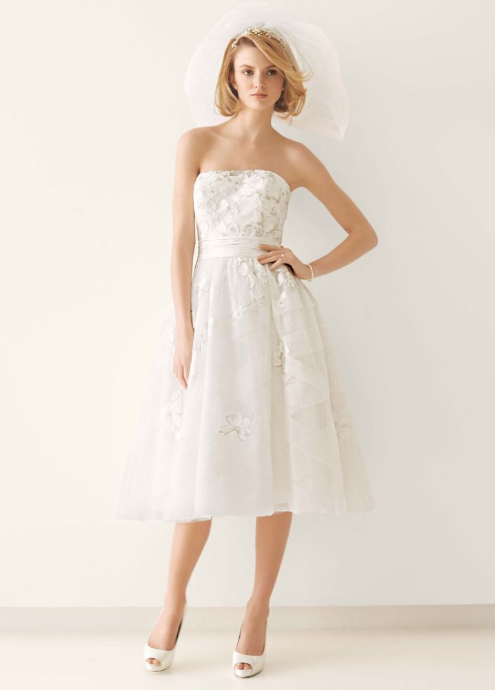 Melissa Sweet Tea Length Wedding Dress with Diagonal Banding at Skirt ...