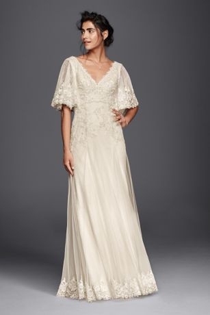 lace flutter sleeve wedding dress