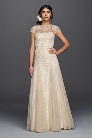 lace sheath wedding dress with cap sleeves