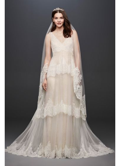 Banded Eyelash Lace Layered Wedding Dress David S Bridal