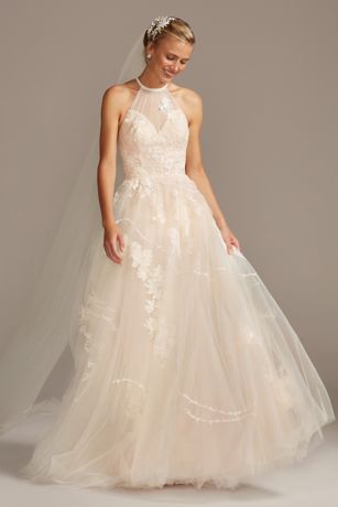 Shirred Halter Embroidered Poem Wedding Dress David S Bridal