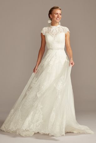 lace mock neck wedding dress