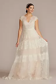 Melissa Sweet High Neck Cap Sleeve Lace A-Line Wedding Gown