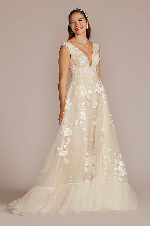 Melissa Sweet Organza A-Line Wedding Gown with Shirred Hem