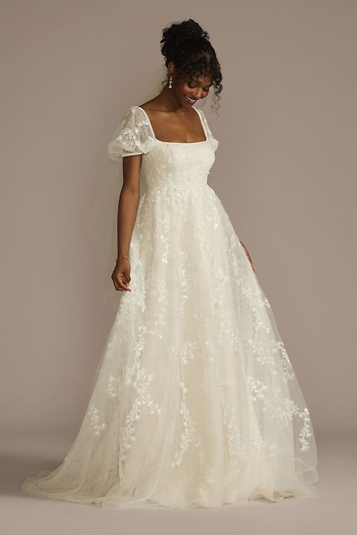 Melissa Sweet Embroidered Puff Sleeve Empire Waist Wedding Dress