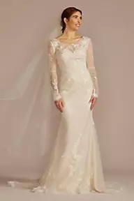 Illusion Neckline Long Sleeves Allover Lace Mermaid Wedding Dress