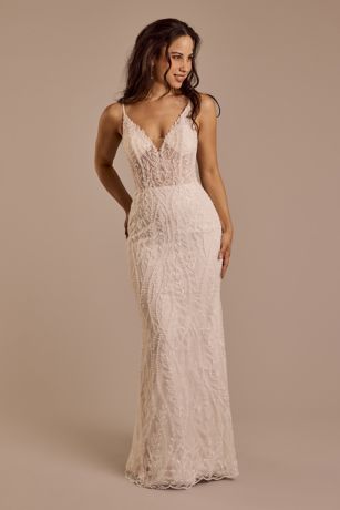 Melissa Sweet Beaded V-Neck Sheath Wedding Dress