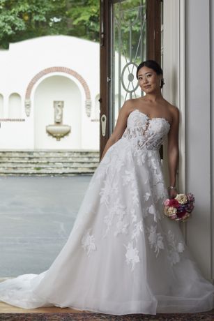 Picture of Tulle Billow Sleeve Ball Gown with Lace Appliques